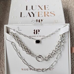 Luxe Layers Silver Multi-Strand Necklace with Black Stone